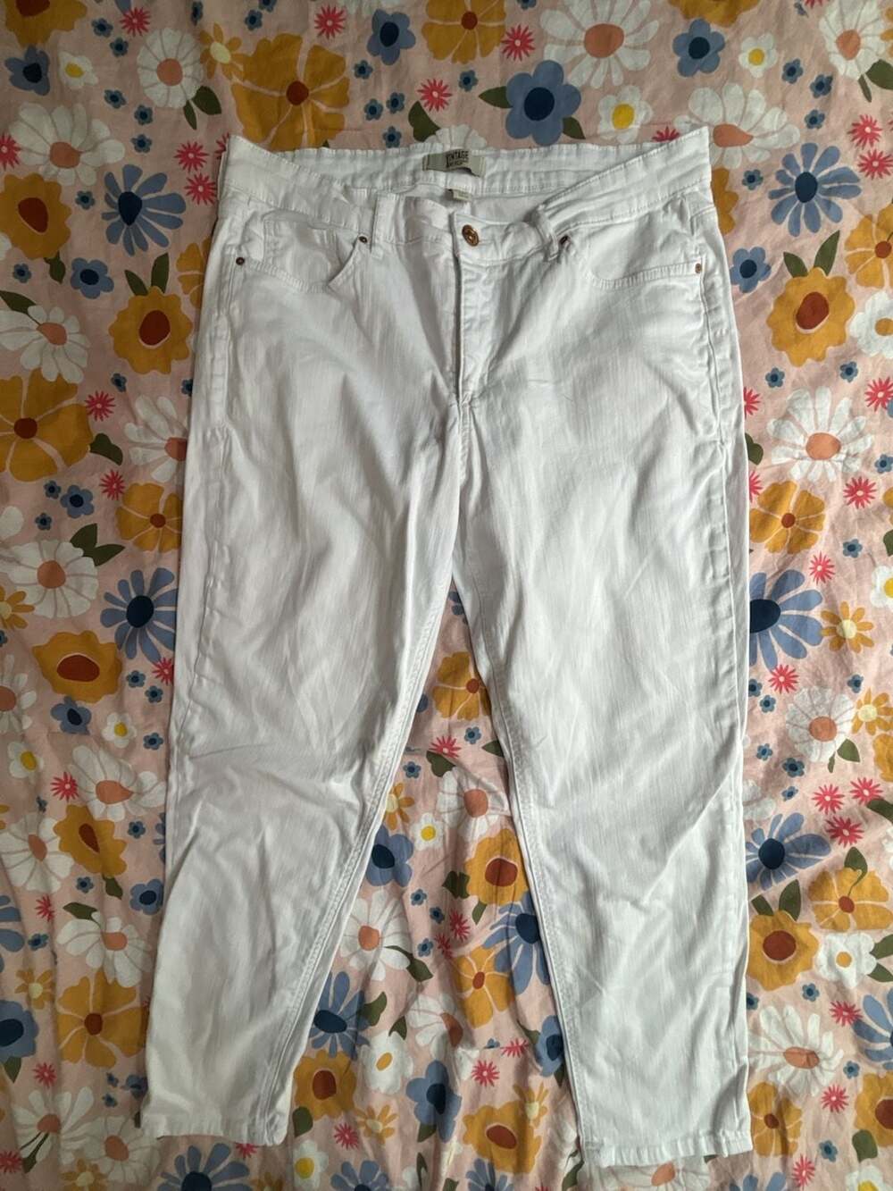 Vintage America Blues White Denim Straight Leg Jeans Size 14/32